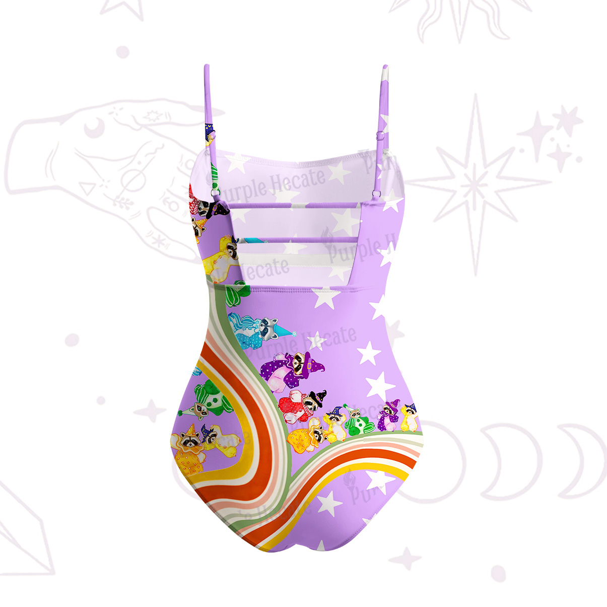 Purplehecate Rainbow Raccoon Star Slim-Strap Swimsuit