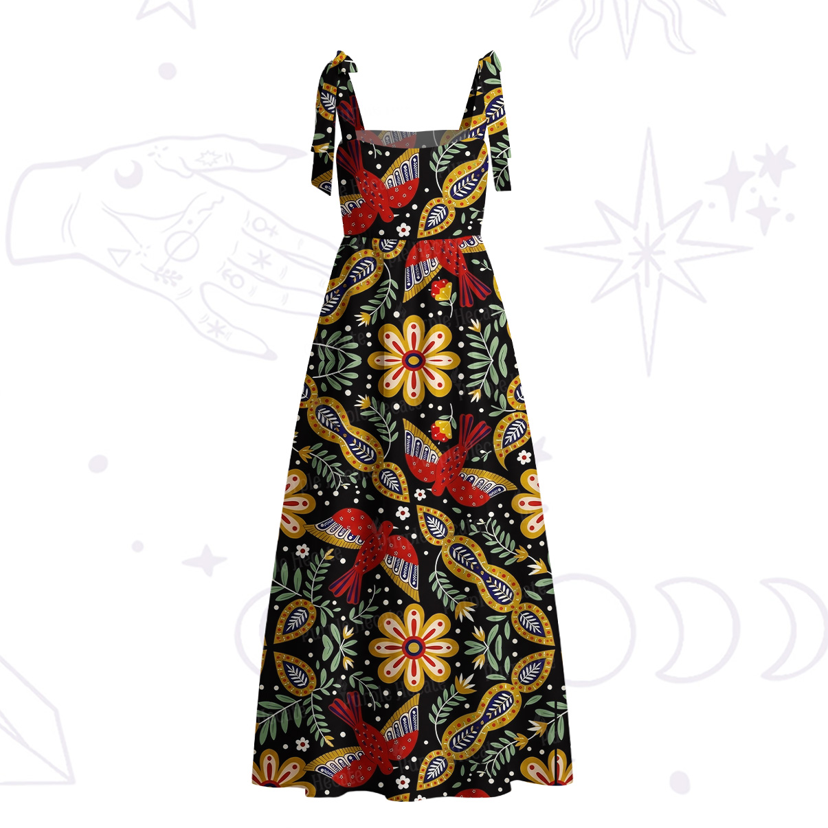 Purplehecate Midnight Tropical Rhapsody Tie Shoulder Maxi Dress
