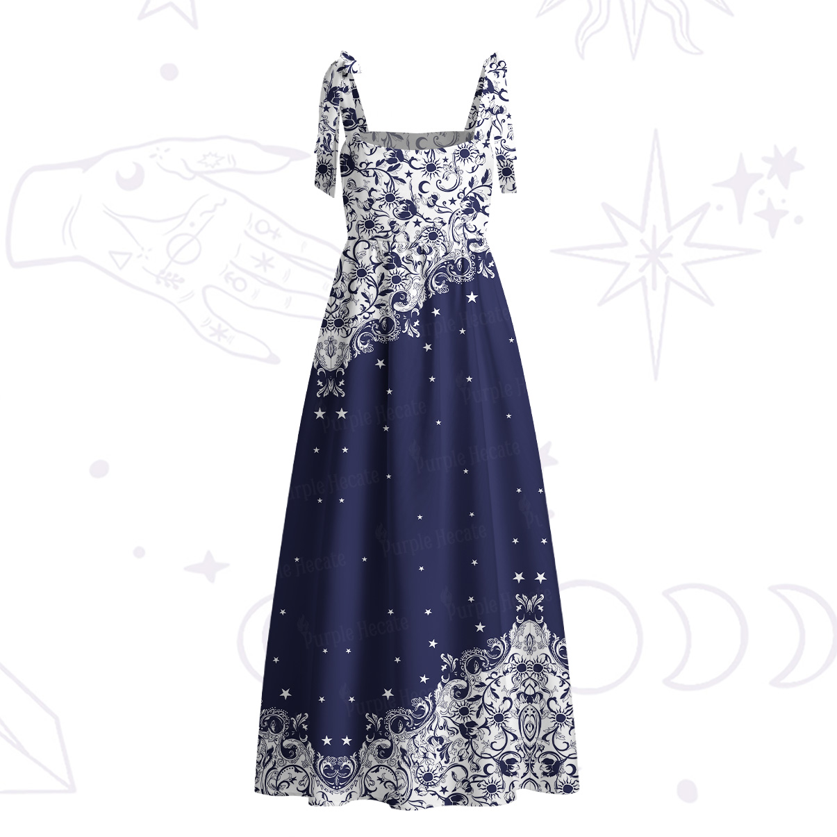 Purplehecate Midnight Star Tie Shoulder Maxi Dress
