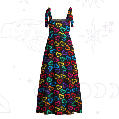 Purplehecate Neon Heart Tie Shoulder Maxi Dress