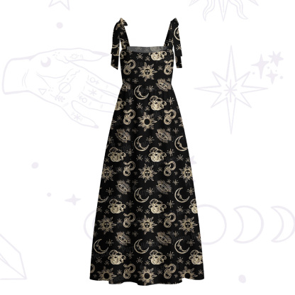 Purplehecate Celestial Moon Serpent Tie Shoulder Maxi Dress