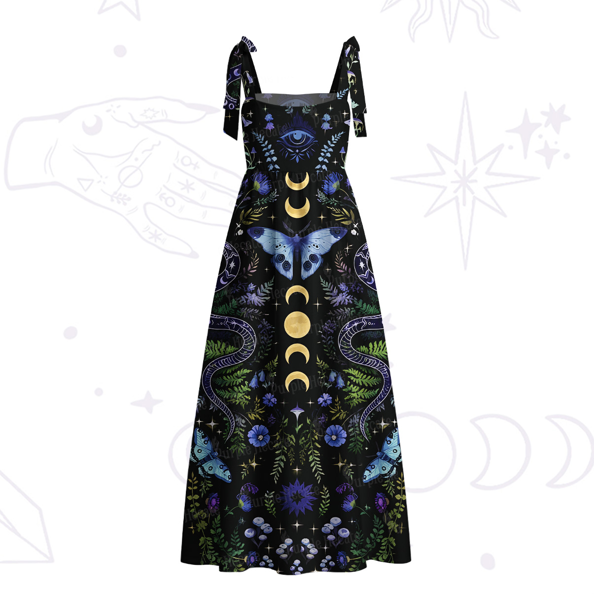 Purplehecate Moon Moth Witchery Tie Shoulder Maxi Dress