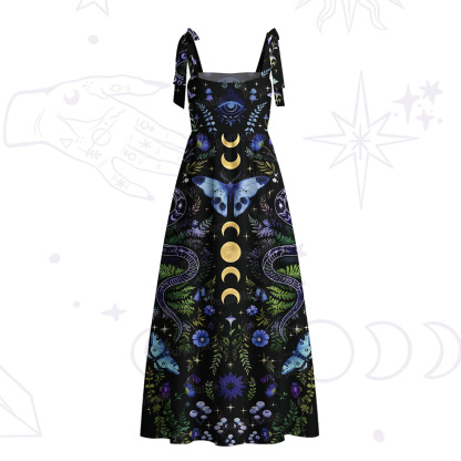 Purplehecate Moon Moth Witchery Tie Shoulder Maxi Dress