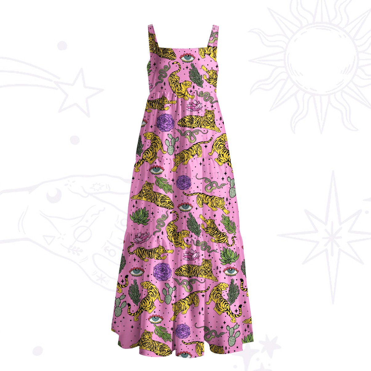 Purplehecate Desert Tiger Wide Straps Maxi Dress