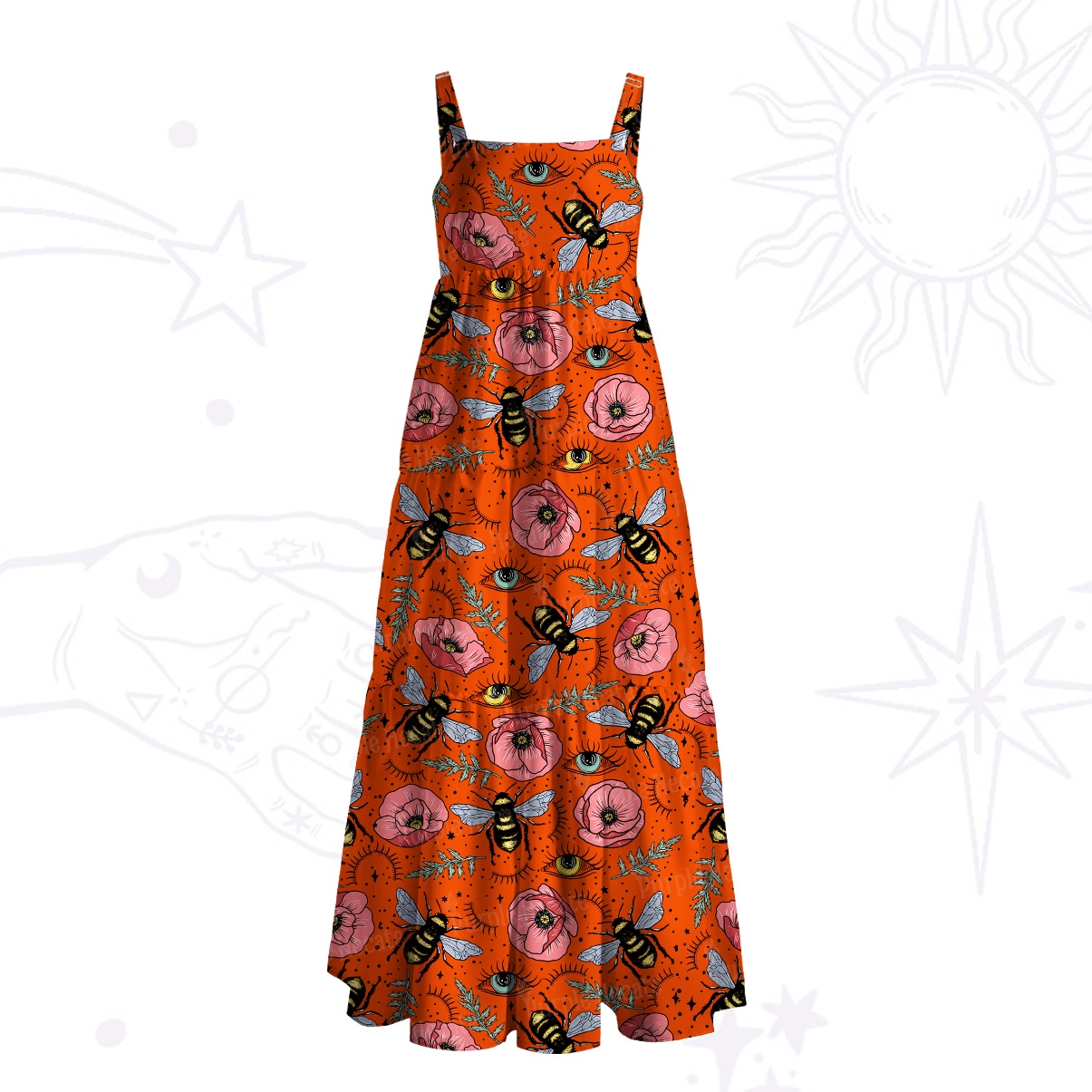Purplehecate The Bee's Knees Wide Straps Maxi Dress
