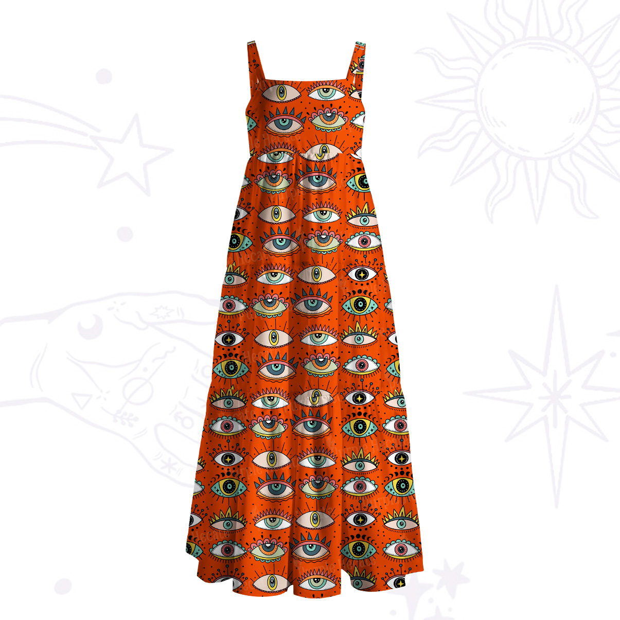 Purplehecate Evil Eye Pattern Wide Straps Maxi Dress