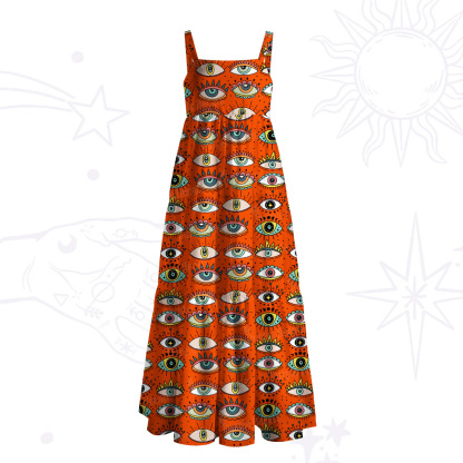 Purplehecate Evil Eye Pattern Wide Straps Maxi Dress