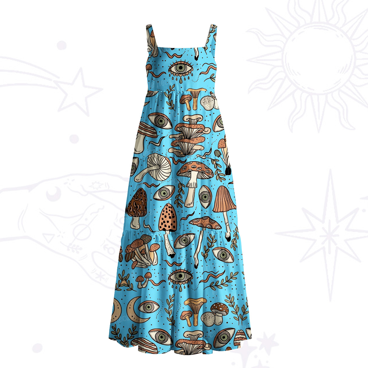 Purplehecate Psychedelic Mushroom Wide Straps Maxi Dress