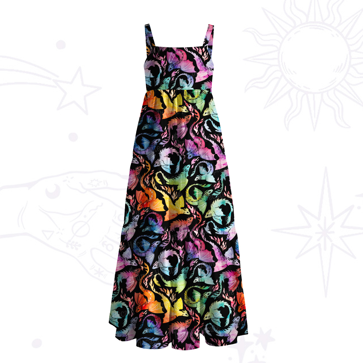 Purplehecate Rainbow Dragon Fire Wide Straps Maxi Dress