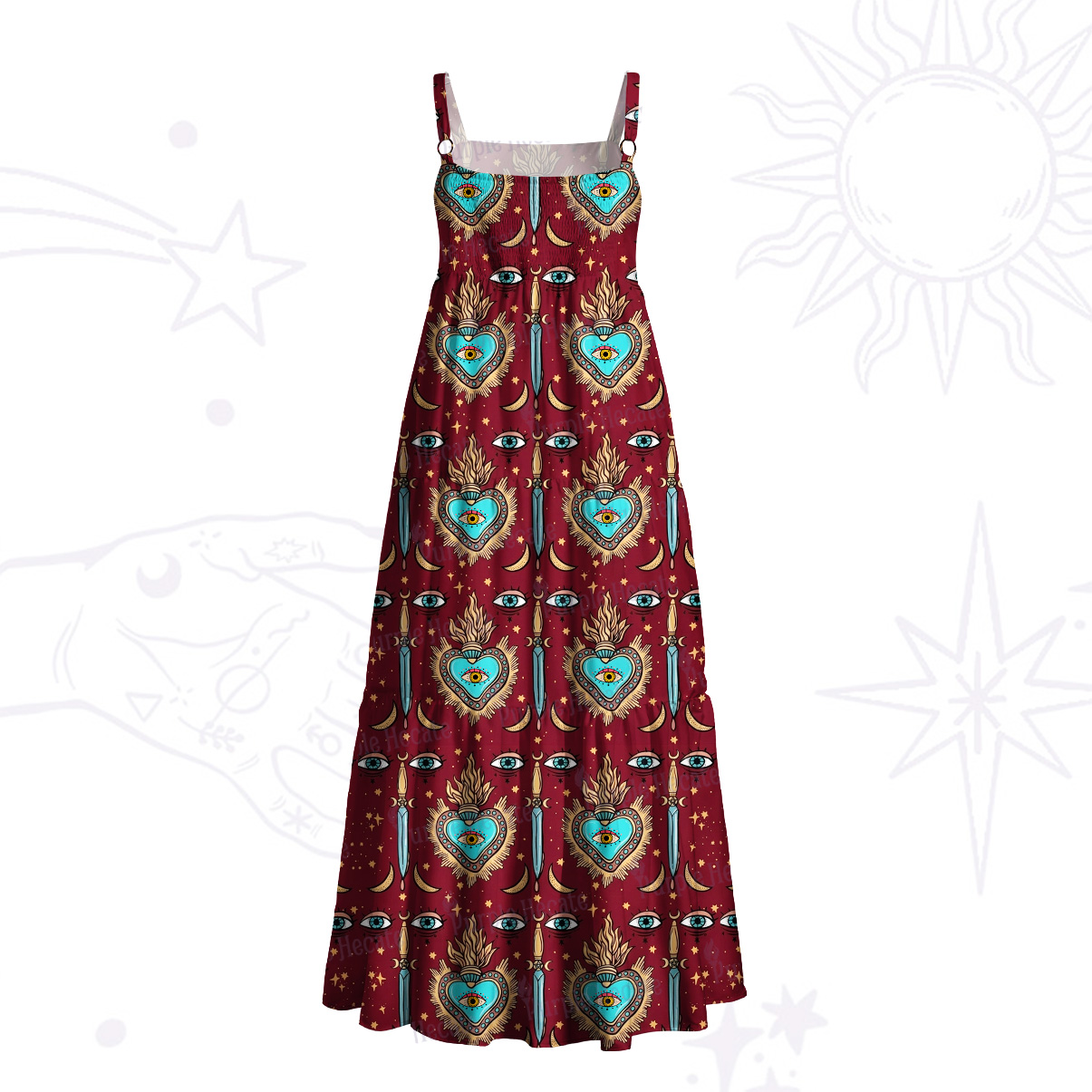 Purplehecate Sacred Heart Wide Straps Maxi Dress