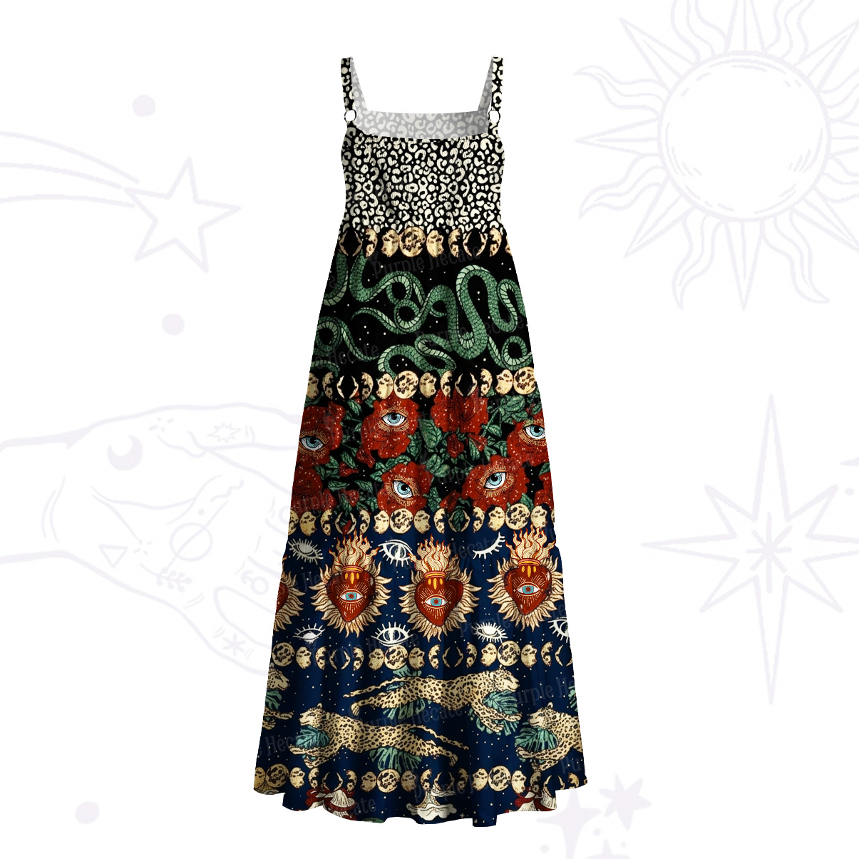 Purplehecate Gothic Leopard Mushroom Snake Wide Straps Maxi Dress