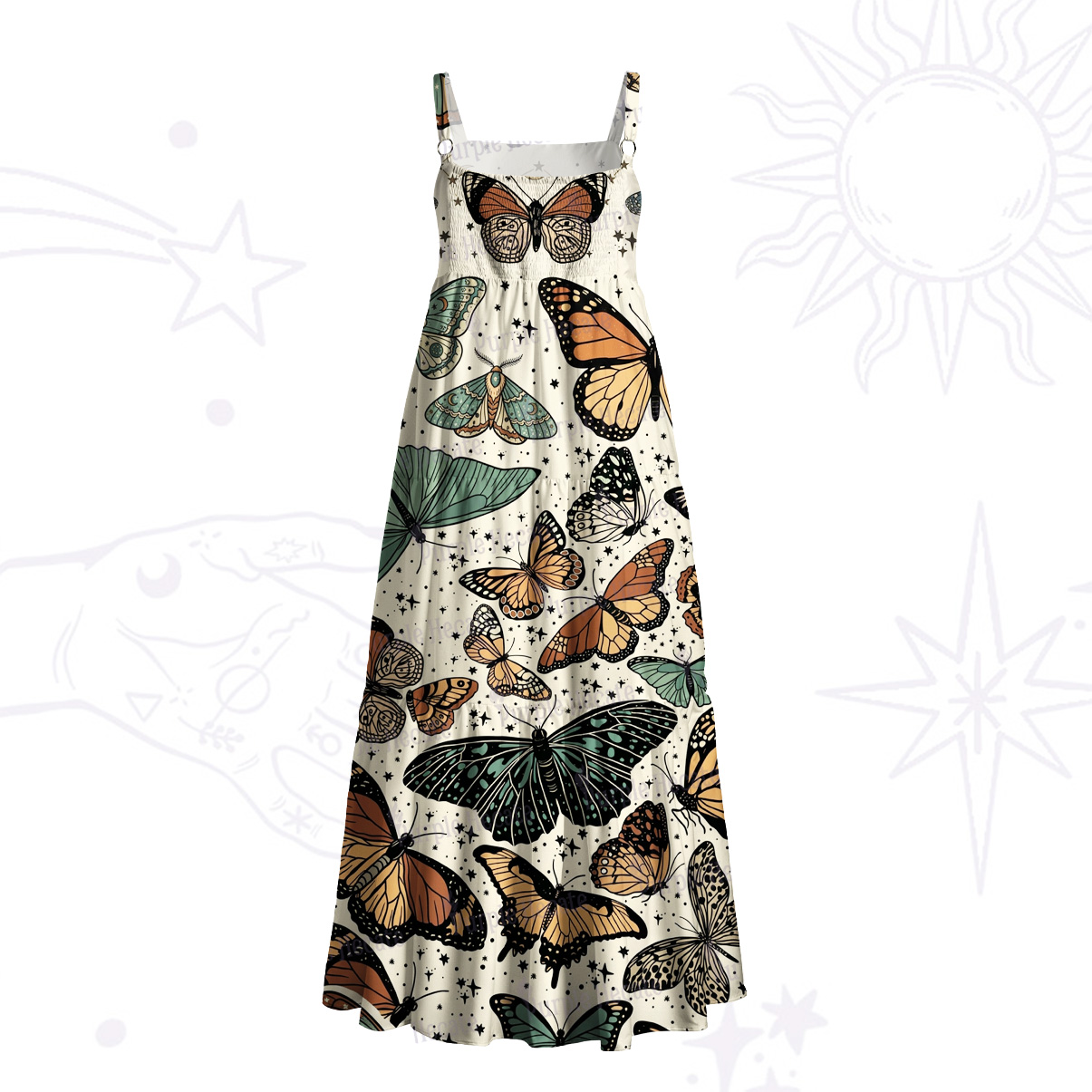 Purplehecate Mystic Vintage Butterfly Wide Straps Maxi Dress