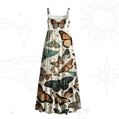 Purplehecate Mystic Vintage Butterfly Wide Straps Maxi Dress