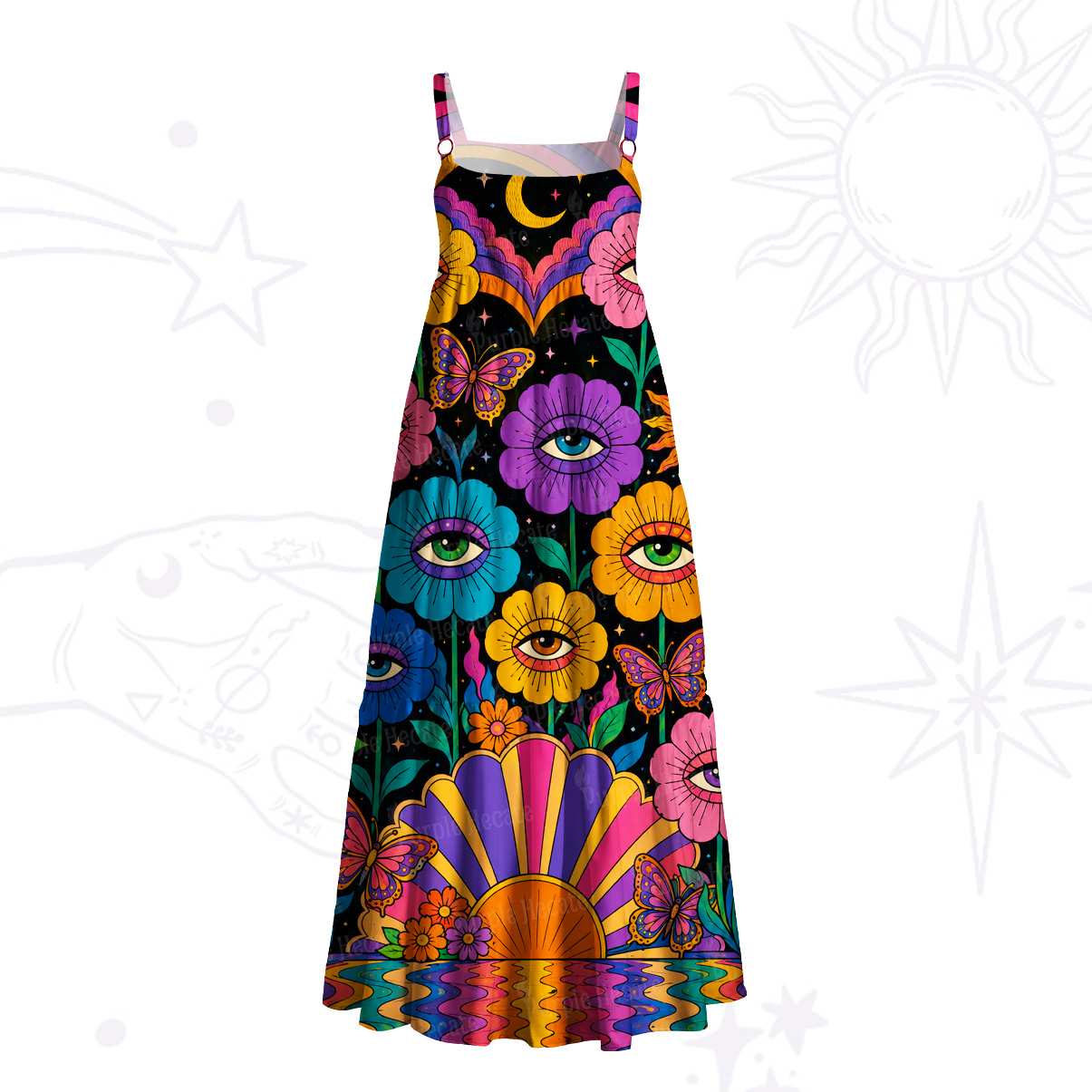 Purplehecate Psychedelic Third Eye Garden Wide Straps Maxi Dress