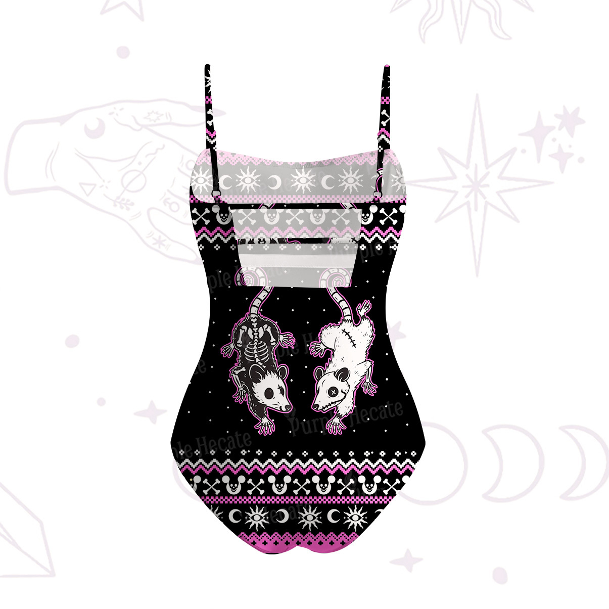 Purplehecate Moonlit Skeleton Rats Slim-Strap Swimsuit