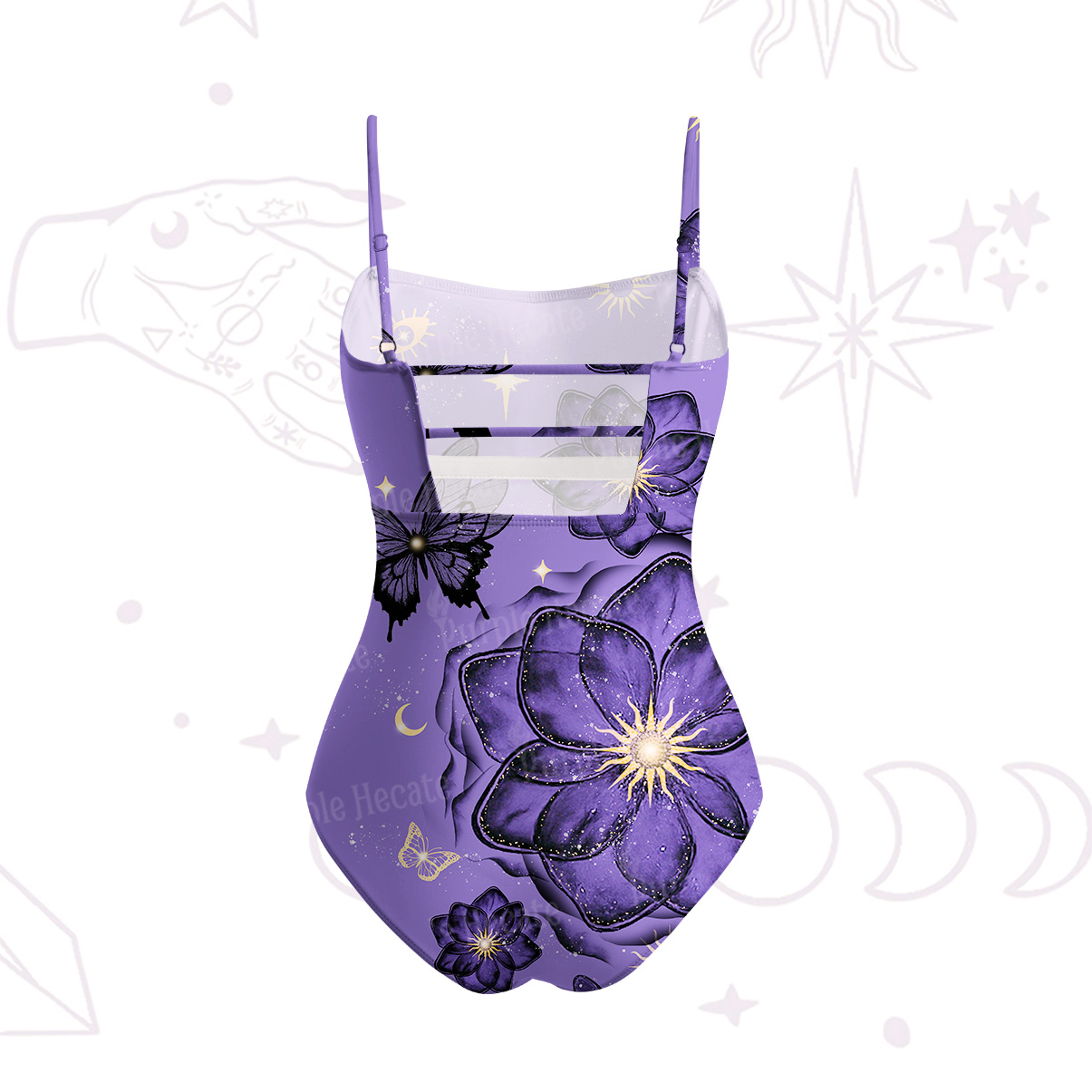 Purplehecate Moonlit Petals and Wings Slim-Strap Swimsuit