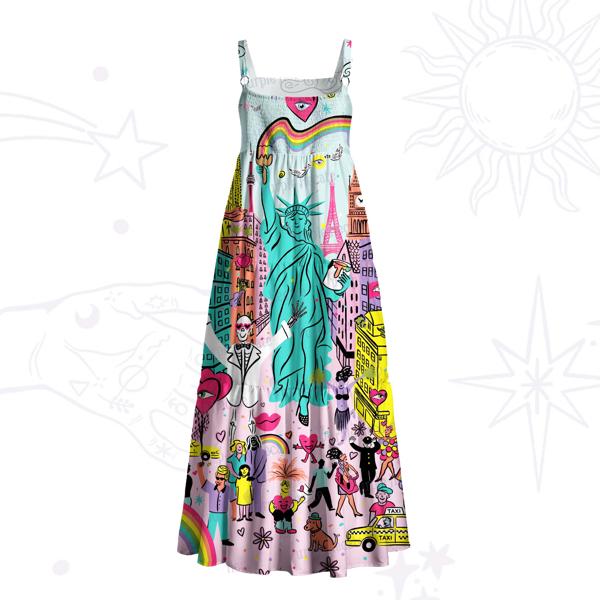 Purplehecate Rainbow Liberty Love City Wide Straps Maxi Dress