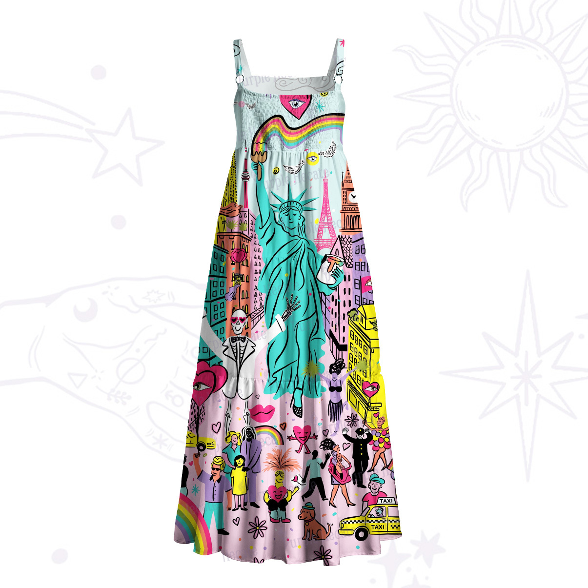 Purplehecate Rainbow Liberty Love City Wide Straps Maxi Dress