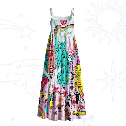 Purplehecate Rainbow Liberty Love City Wide Straps Maxi Dress