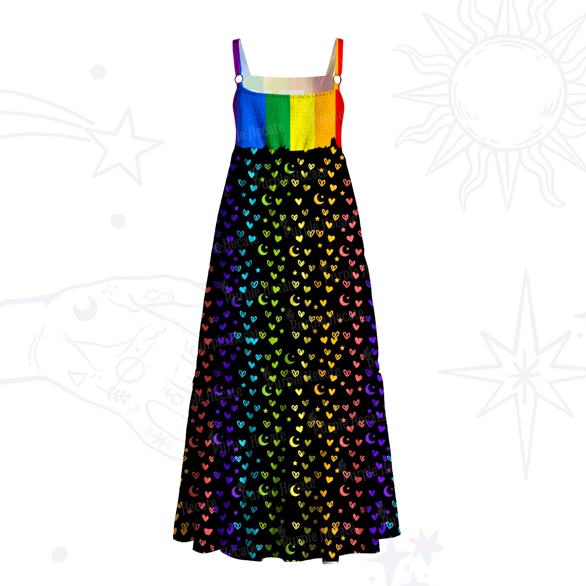 Purplehecate Love Wins Rainbow Magic Wide Straps Maxi Dress