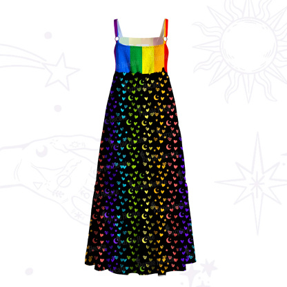 Purplehecate Love Wins Rainbow Magic Wide Straps Maxi Dress
