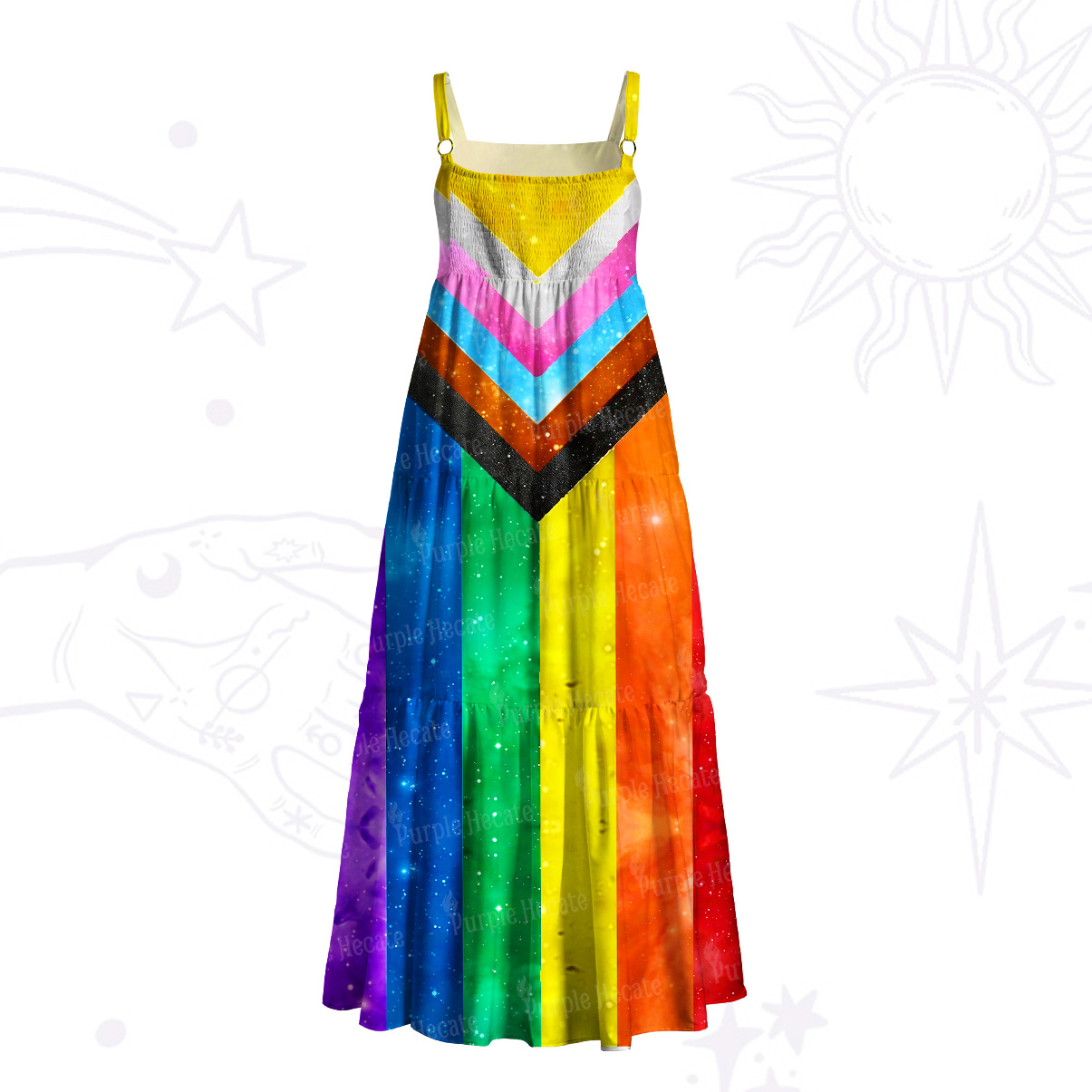 Purplehecate Progress Pride Sunburst Wide Straps Maxi Dress