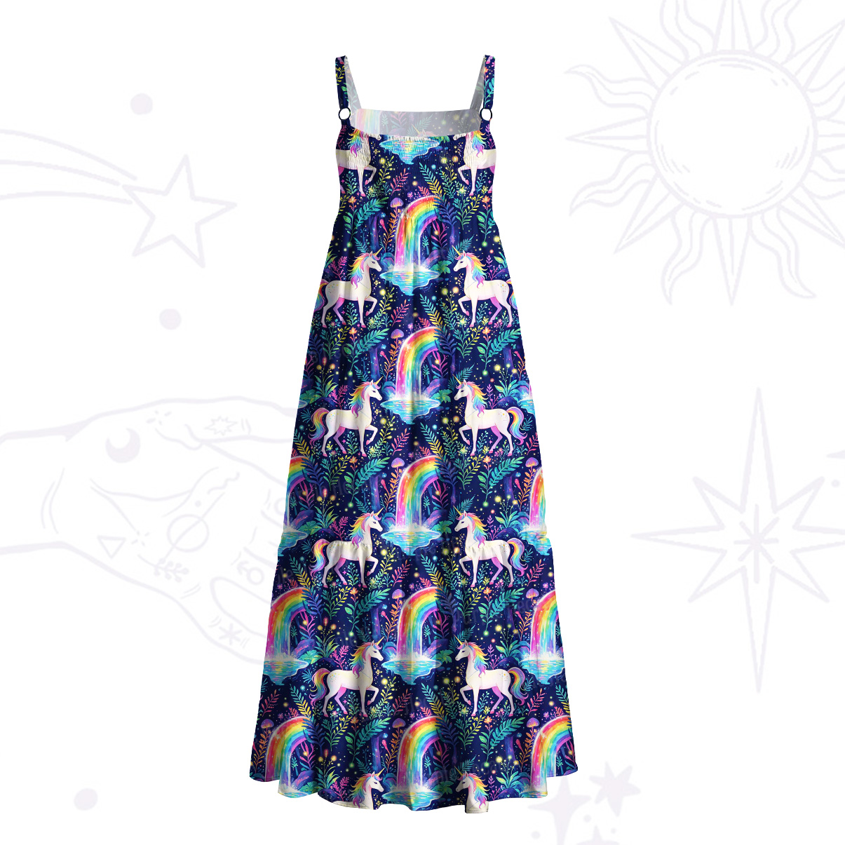 Purplehecate Rainbow Forest Unicorn Magic Wide Straps Maxi Dress