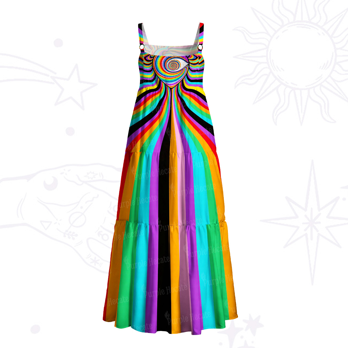 Purplehecate Psychedelic Pride Spiral Rainbow Wide Straps Maxi Dress