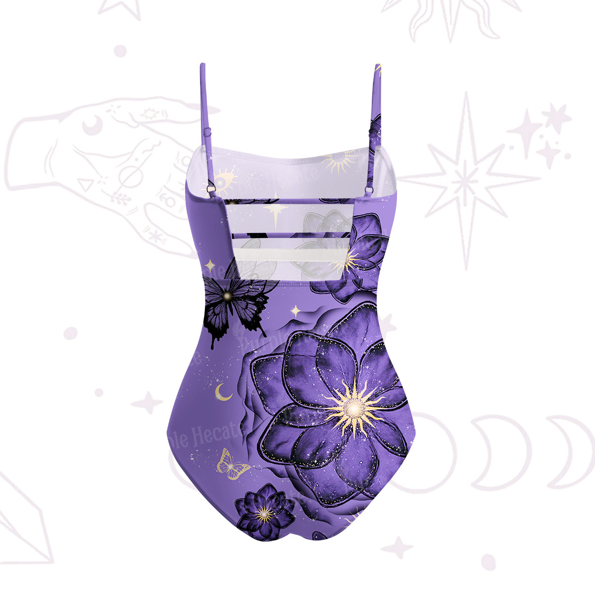 Purplehecate Moonlit Petals and Wings Slim-Strap Swimsuit