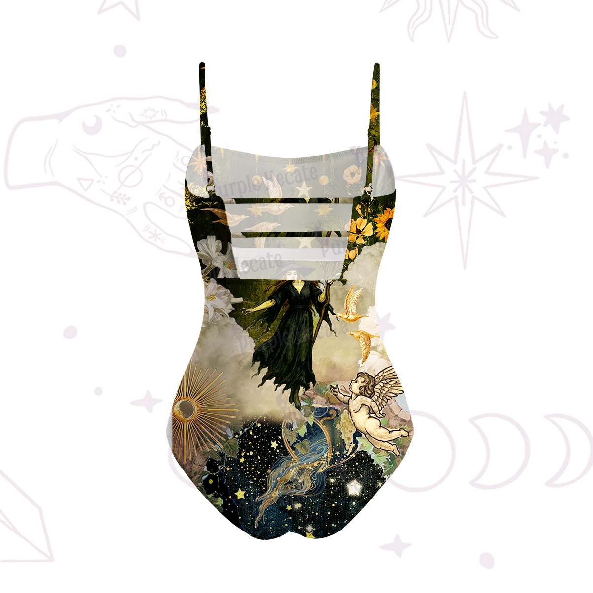 Purplehecate Garden of the Celestial Witch Slim-Strap Swimsuit