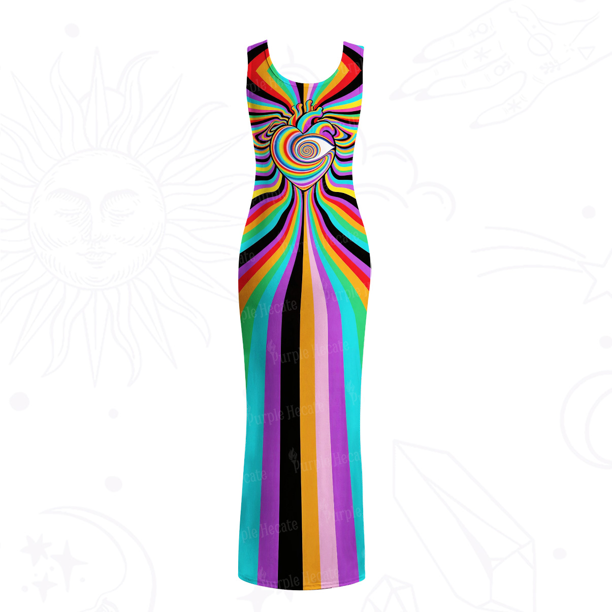 Purplehecate Psychedelic Pride Spiral Rainbow Mesh Maxi Tank Beach Dress