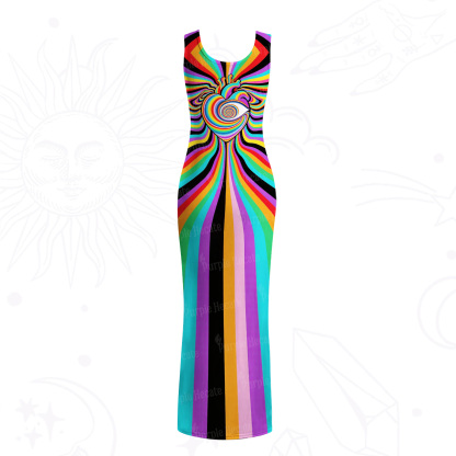 Purplehecate Psychedelic Pride Spiral Rainbow Mesh Maxi Tank Beach Dress