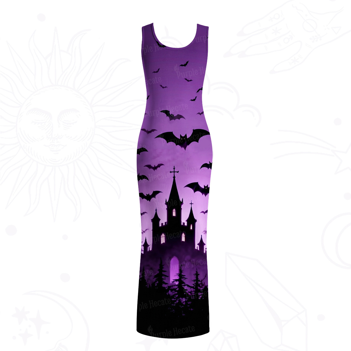 Purplehecate Spooky Night Bat Kingdom Mesh Maxi Tank Beach Dress