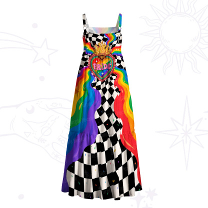 Purplehecate Trippy Rainbow Pride Heart Wide Straps Maxi Dress