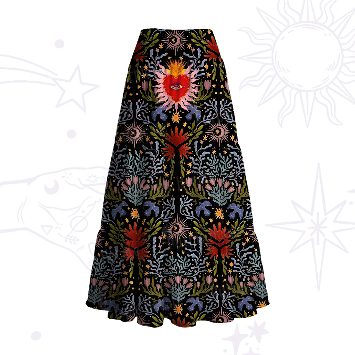 Purplehecate Sacred Flame Heart Convertible Maxi Skirt