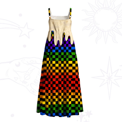 Purplehecate Pride Heart Rainbow Chessboard Wide Straps Maxi Dress