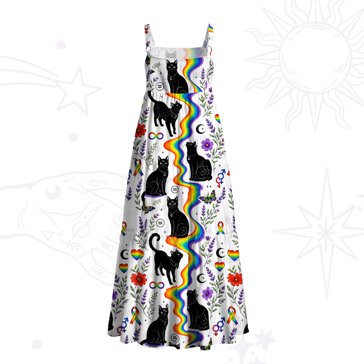 Purplehecate Rainbow Witch Cat Parade Wide Straps Maxi Dress