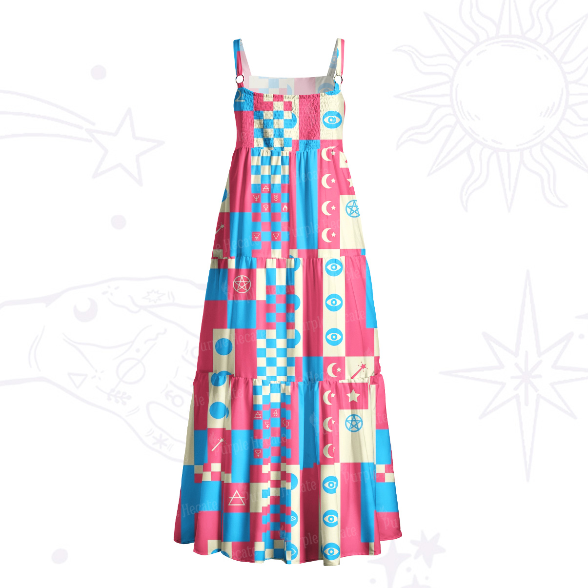 Purplehecate Transgender Pride Pastel Patchwork Wide Straps Maxi Dress