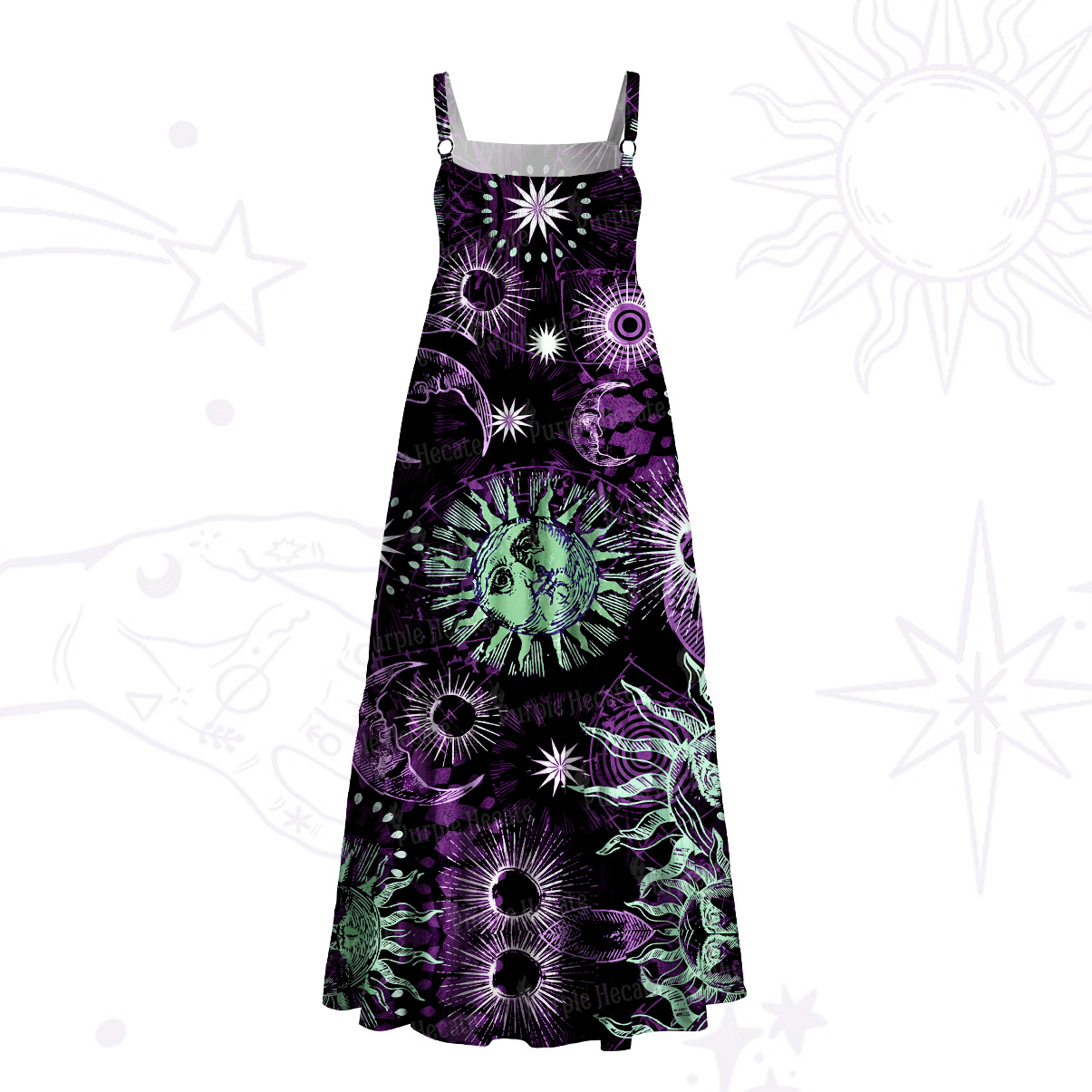 Purplehecate Starbound Celestial Sun & Moon Wide Straps Maxi Dress