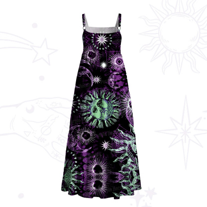 Purplehecate Starbound Celestial Sun & Moon Wide Straps Maxi Dress