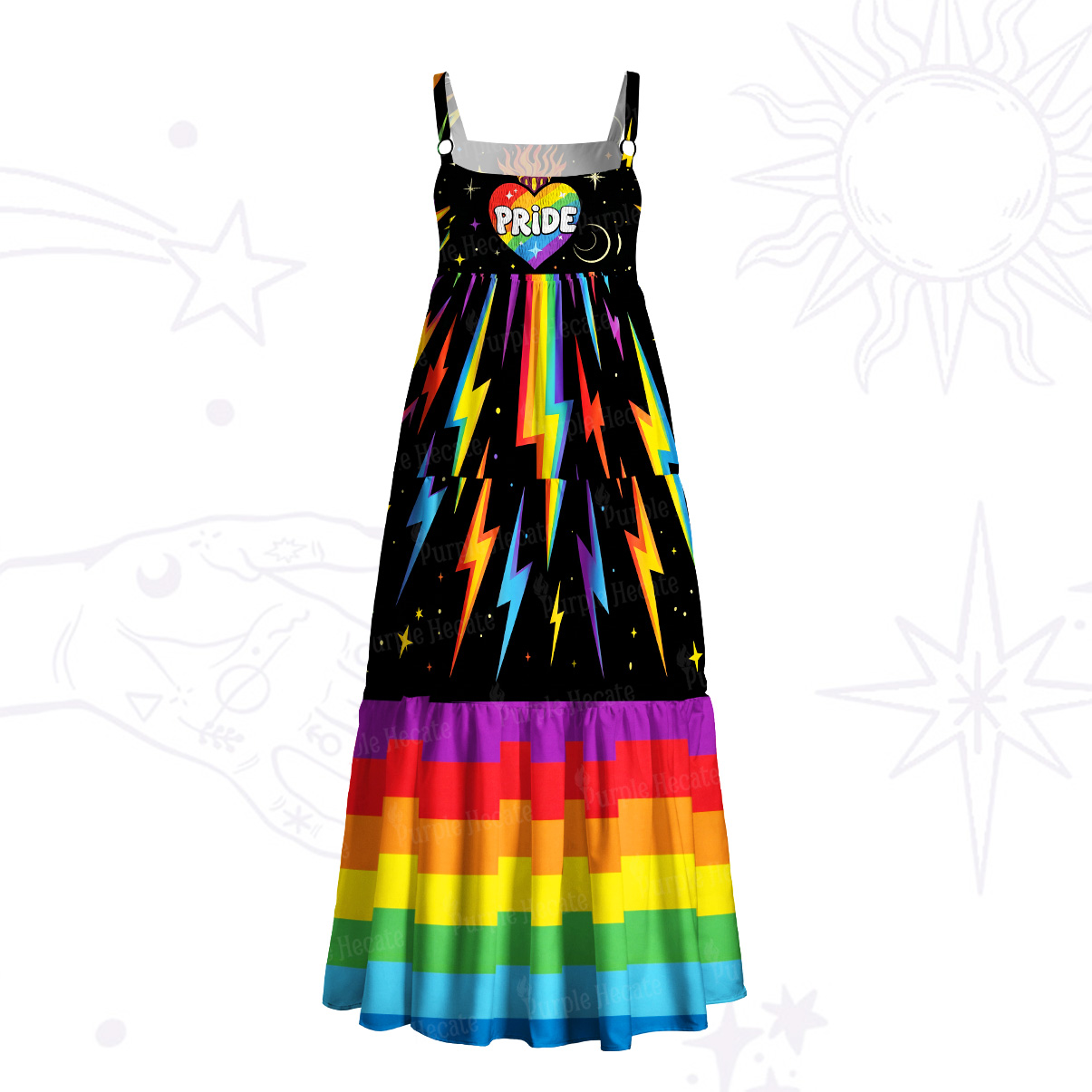 Purplehecate Rainbow Pride Lightning Wide Straps Maxi Dress