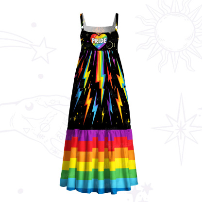 Purplehecate Rainbow Pride Lightning Wide Straps Maxi Dress