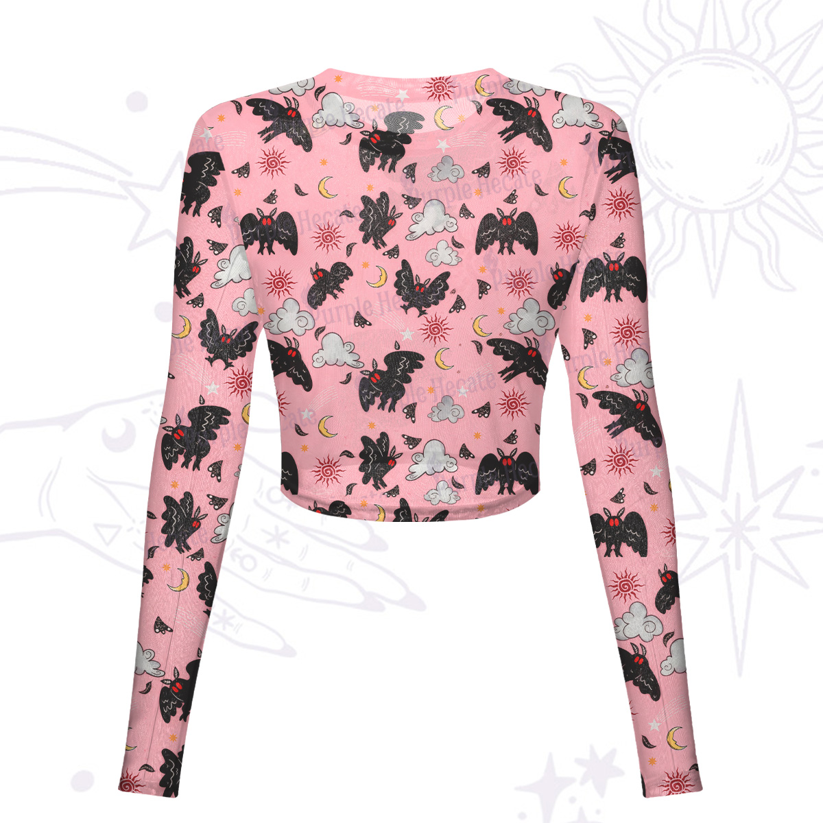 Purplehecate Cryptid Mothman Mesh Long Sleeve Crop Top
