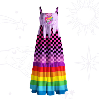 Purplehecate Rainbow Lovewave Checker Wide Straps Maxi Dress
