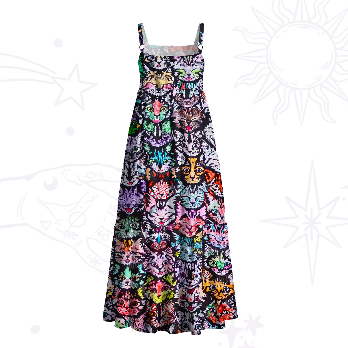 Purplehecate Meow Magic Wide Straps Maxi Dress