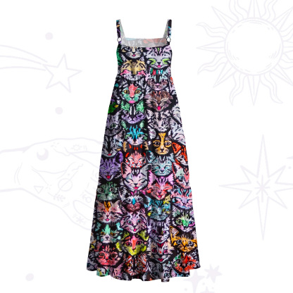 Purplehecate Meow Magic Wide Straps Maxi Dress