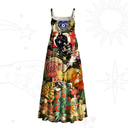 Purplehecate Mystic Jungle Creatures Collage Wide Straps Maxi Dress
