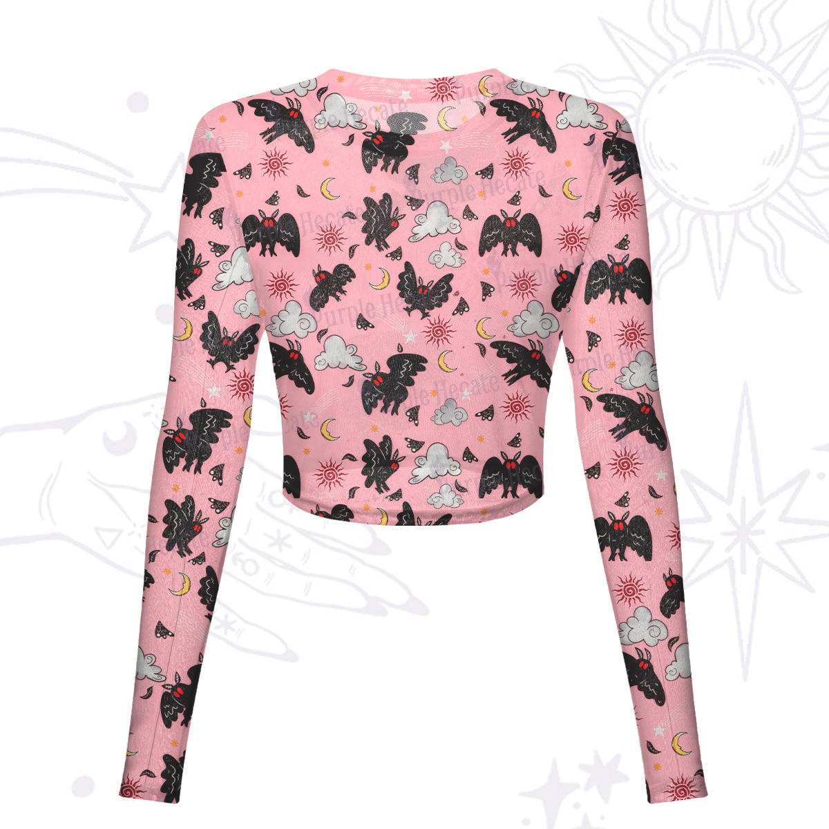 Purplehecate Cryptid Mothman Mesh Long Sleeve Crop Top