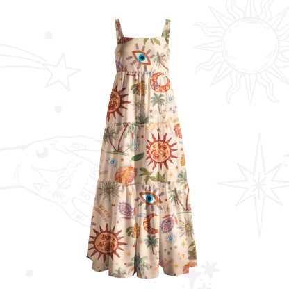 Purplehecate Hippie Mystic Sun & Moon Wide Straps Maxi Dress