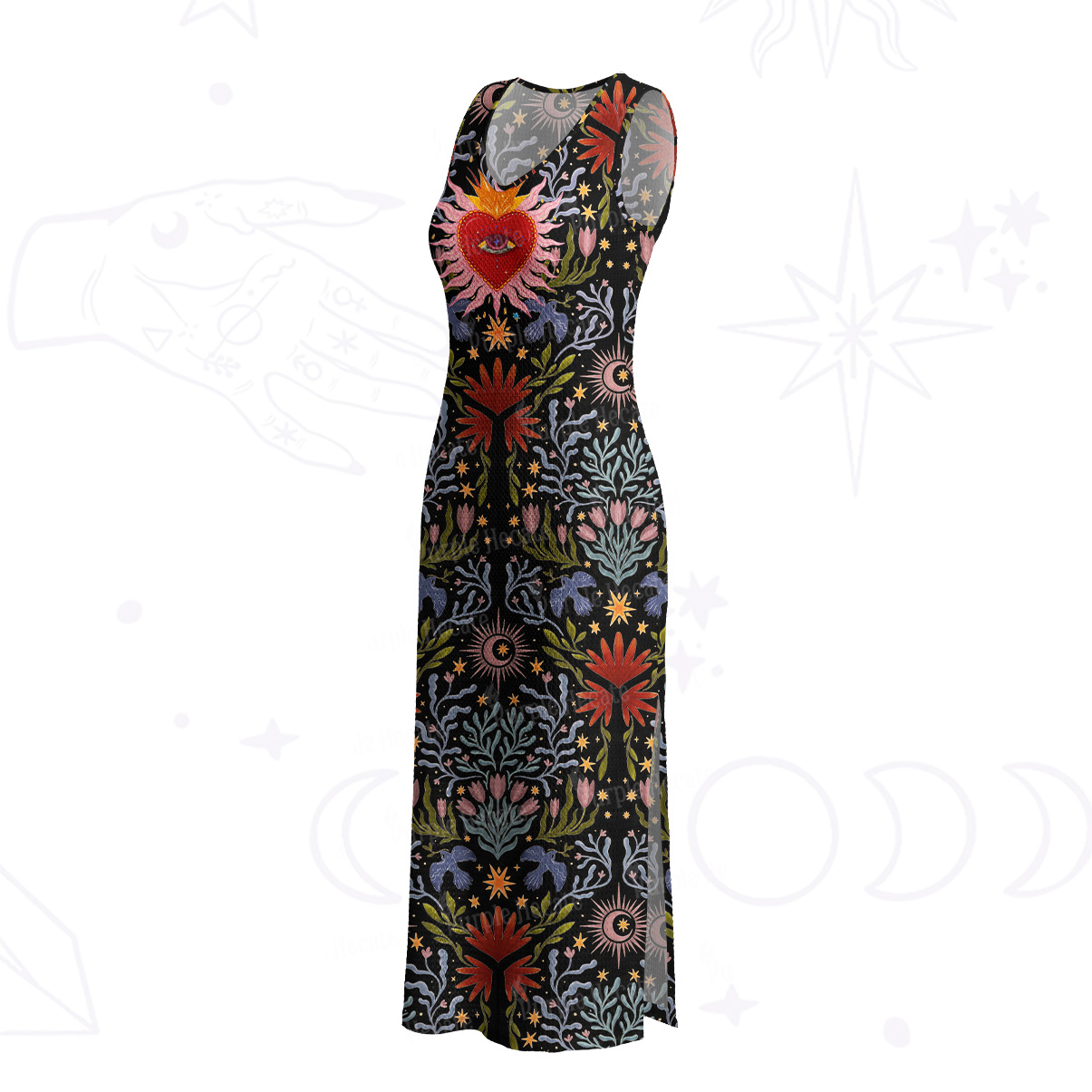Purplehecate Sacred Flame Heart Crochet Knit Maxi Dress